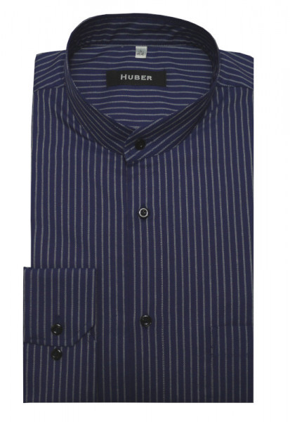 HUBER Stehkragen Hemd dunkelblau weiß gestreift HU-9161 Regular Fit