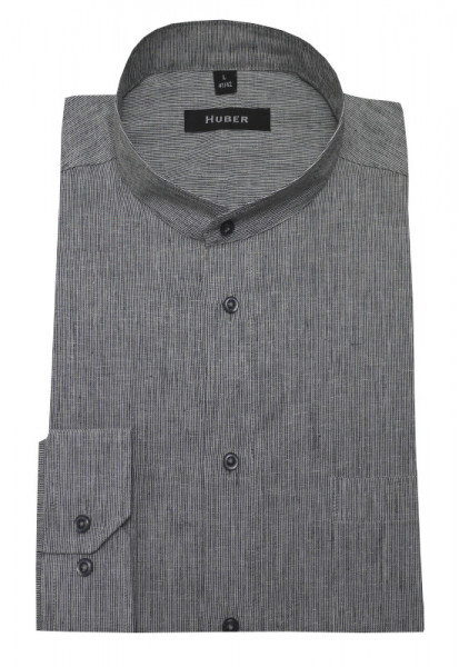 HUBER Stehkragen Leinen Hemd grau-weiß HU-0436 Regular