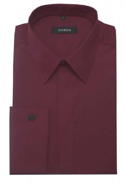 HUBER Umschlag-Manschetten Hemd rot weinrot HU-0019 Regular