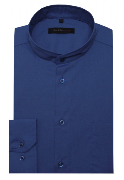 HUBER Stehkragen Hemd royalblau Regular Fit bügelleicht Label Black & Purple HU-0660