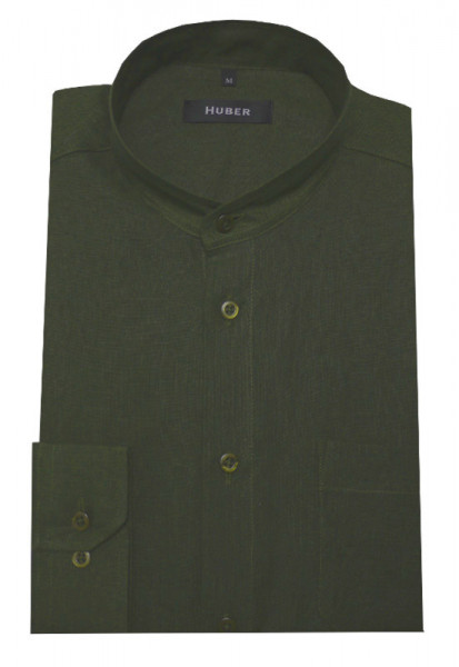 Stehkragen Leinen Hemd olive von HUBER