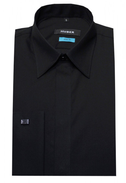 HUBER Umschlag-Manschetten Hemd schwarz Slim Fit HU-0362