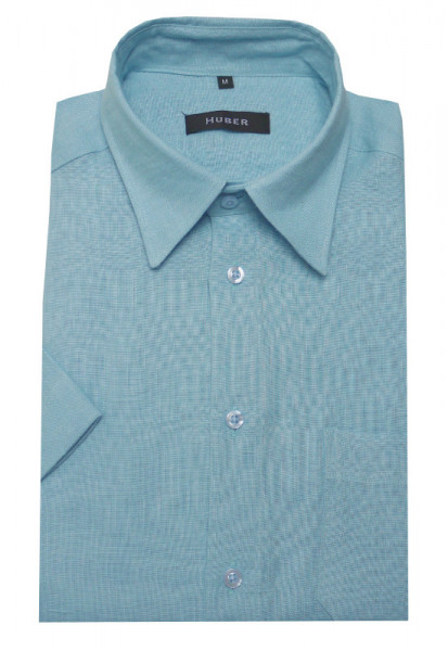HUBER Leinen Hemd blau Kurzarm HU-0103 Regular