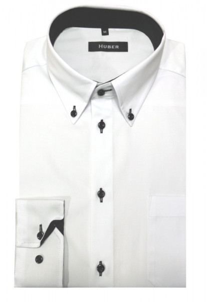 HUBER Hemd mit Button-down-Kragen weiss-schwarz Regular HU-0441