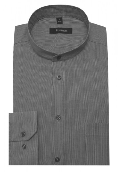 HUBER Stehkragen Hemd grau gestreift HU-0079 Regular