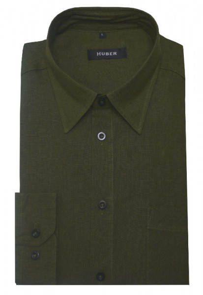 HUBER Leinen Hemd oliv grün 100% Leinen HU-9057 Regular