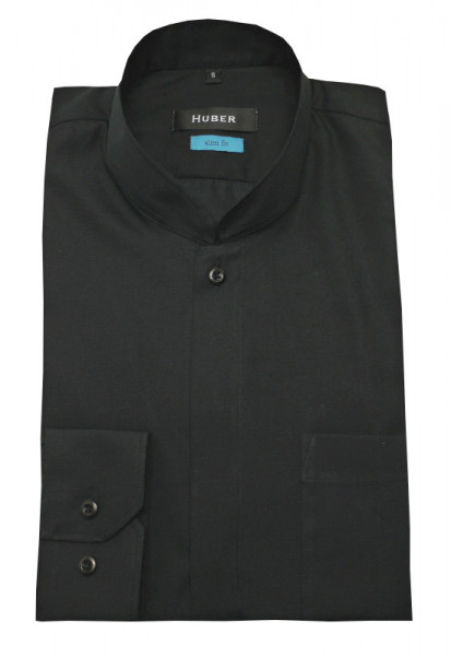 Slim Fit Hemd Asia Stehkragen schwarz von HUBER