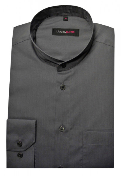Stehkragen Herren Hemd grau Langarm Regular Fit BP-0037