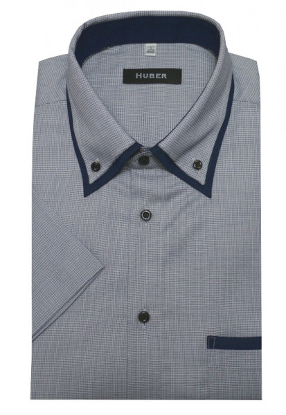 HUBER Kurzarm Hemd mit Button-down-Kragen Druck blau-weiss Regular Fit HU-0195