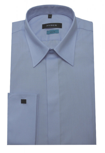 Umschlag-Manschetten Hemd blau Slim Fit von HUBER