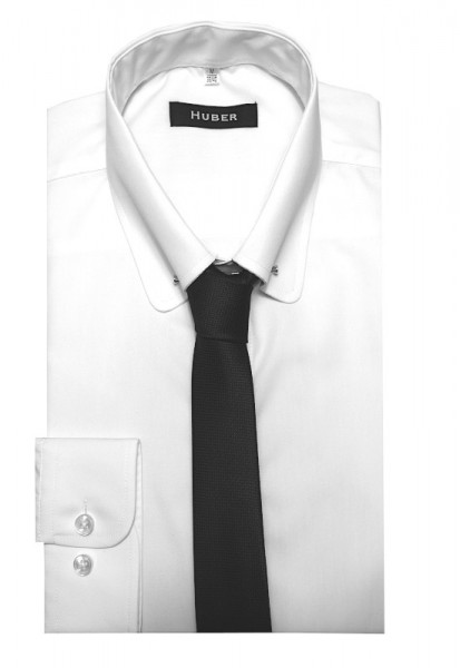HUBER Hemd mit Piccadilly Kragen weiß inkl. Nadel und Krawatte schwarz Regular Fit HU-5530 Regular