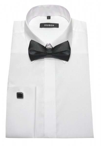 Slim Fit Umschlag-Manschetten Hemd weiß von HUBER mit Fliege