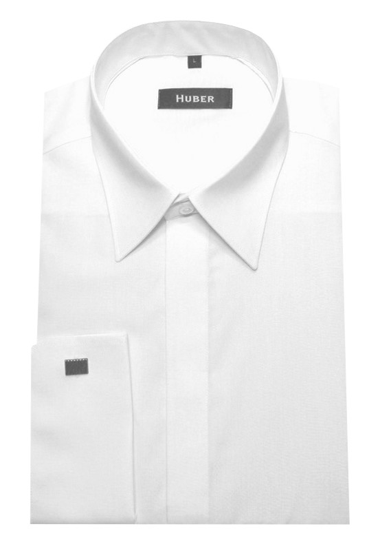 HUBER Umschlag-Manschetten Hemd weiß Mansch.-Knöpfe HU-6361 Slim Fit Krawatte 