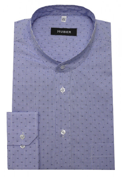 HUBER Stehkragen Hemd weiß blau kariert HU-0088 Regular