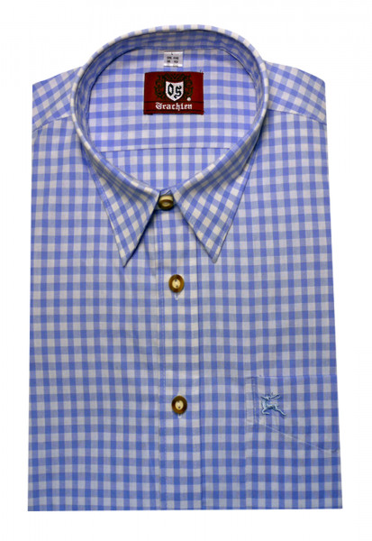 Orbis Trachten Hemd hell-blau weiß kariert Krempelarm OS-0063 Regular