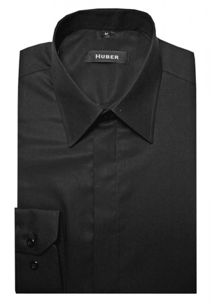 HUBER Festliches Hemd schwarz verdeckte Leiste HU-0082 Regular