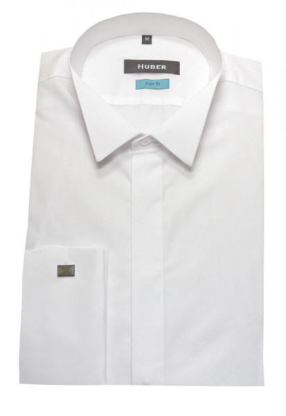 Slim Fit Smoking Hemd weiß von HUBER verdeckte Knopfleiste