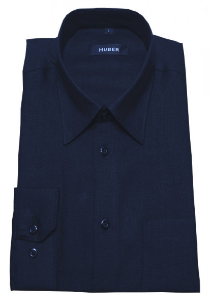 Leinen Hemd marine dunkel blau von HUBER Kent-Kragen
