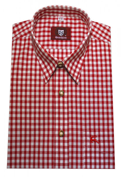 Orbis Trachtenhemd rot weiß kariert Krempelarm OS-0071 Regular Fit