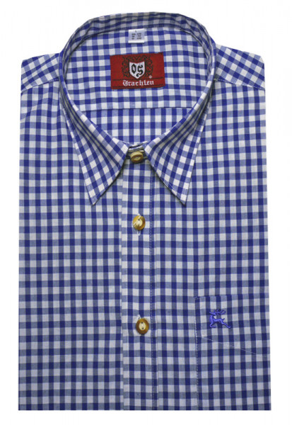Orbis Trachtenhemd blau kariert Krempelarm OS-0061 Regular Fit