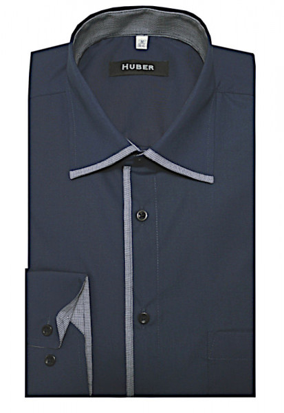 HUBER Business Hemd marine blau mit Kontrast Regular Fit HU-0459