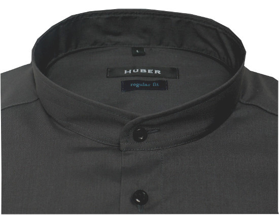 HUBER Qualitäts Stehkragen Hemd grau hellgrau bügelleicht HU-0007 Regular Fit 