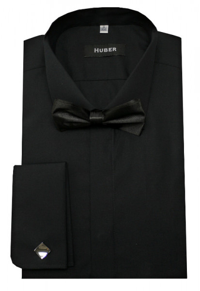 HUBER Smoking Hemd schwarz inkl. Fliege schwarz +Mansch.Knopf Slim Fit HU-3352