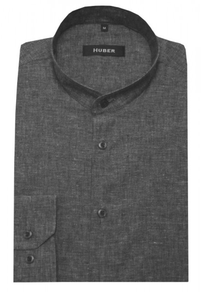 HUBER Stehkragen Leinen Hemd grau Halbleinen HU-9432 Regular