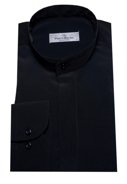 Stehkragen Hemd schwarz verdeckte Leiste DP-0002 Regular Fit