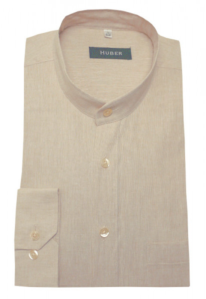 Stehkragen Leinen Hemd beige von HUBER Leinenmischung Halbleinen