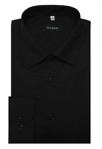 HUBER Klassik Hemd schwarz Langarm Baumwolle bügelleicht HU-0174 Regular Fit