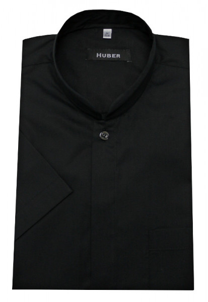 HUBER Mandarin Japan Stehkragen Kurzarm Hemd schwarz HU-0592 Regular