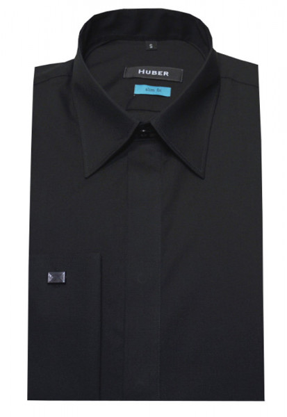 HUBER Umschlag-Manschetten Hemd schwarz Slim Fit HU-9362