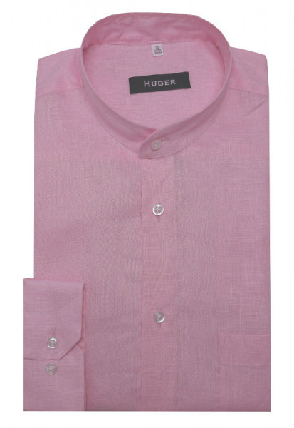 HUBER Stehkragen Hemd rosa 100% Leinen feiner Stoff Regular Fit HU-9462
