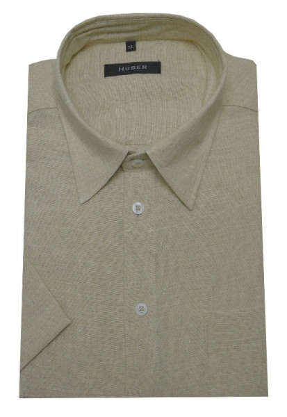 Leinen Hemd beige natur Kentkragen Kurzarm von HUBER