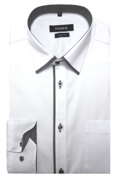 HUBER Business Hemd weiss Kontrast grau Regular Fit HU-0100