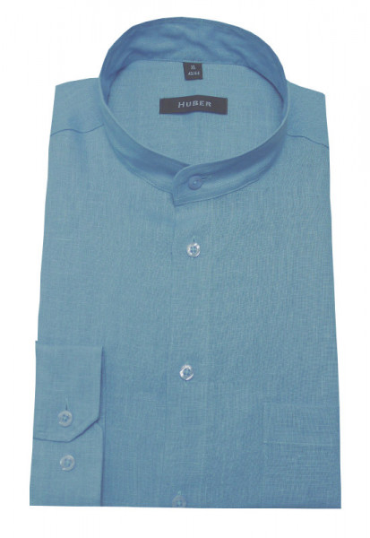 Stehkragen Leinen Hemd hellblau blau von HUBER