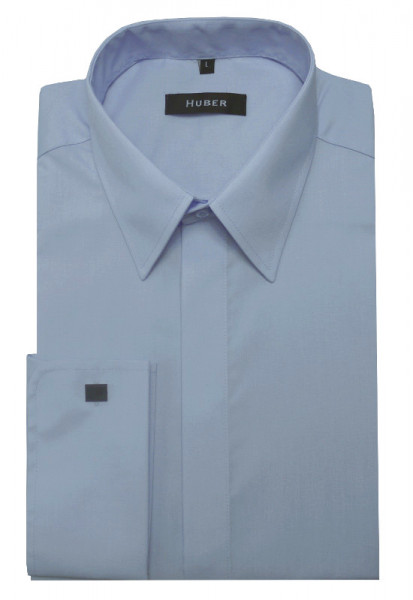 HUBER Umschlag-Manschetten Hemd blau HU-0018 Regular