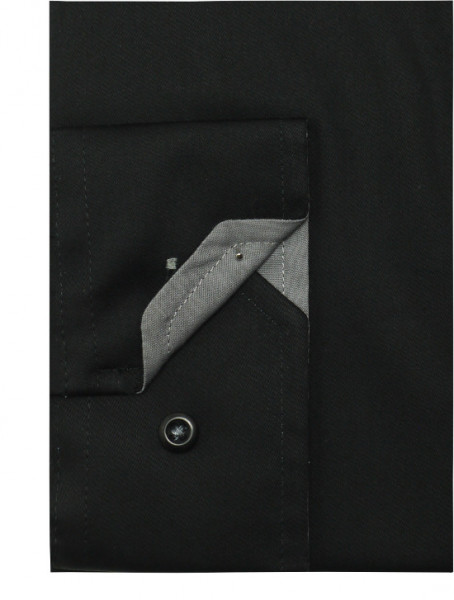 HUBER Designer Hemd schwarz Kontrast grau Button-Down Regular HU-0440 Made in EU