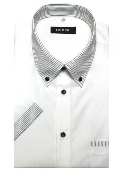 HUBER Kurzarm Hemd mit Button-down-Kragen weiss mit Kontrast Regular Fit HU-0197