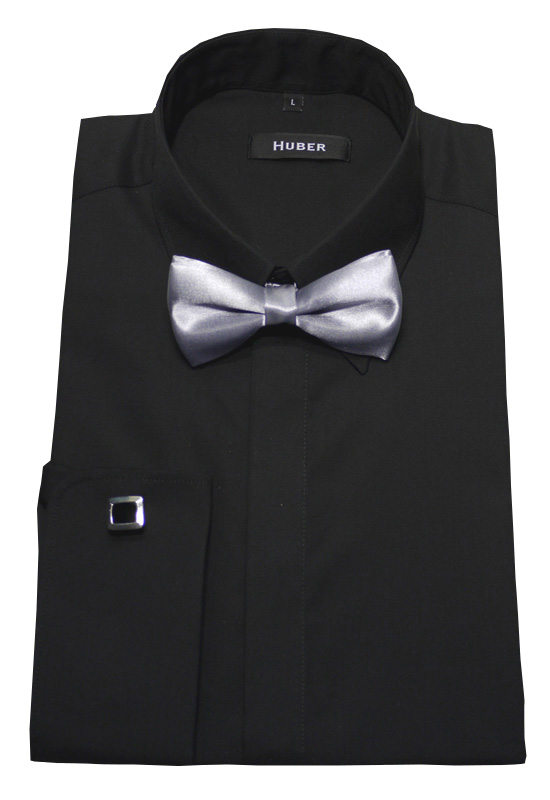 Schwarzes Hemd mit Fliege und Manschettenknöpfen ModernDress