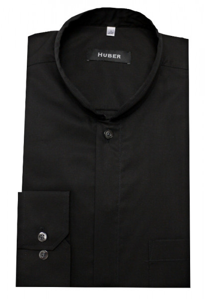 HUBER Herren Mao Mandarin Stehkragen Hemd schwarz Regular Fit HU-0072 Made in Europa