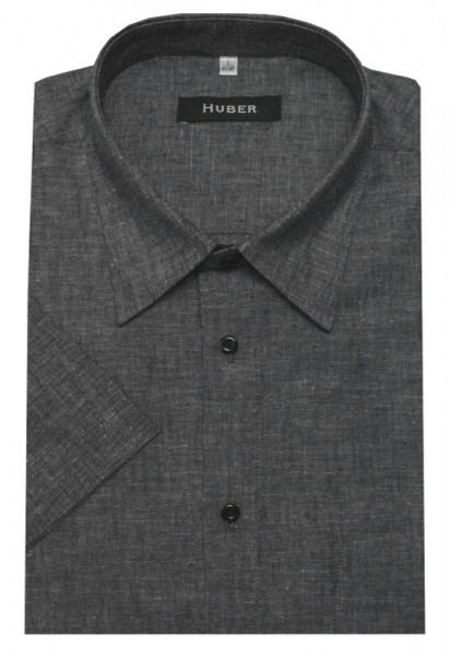 HUBER Leinen Kurzarm Hemd grau HU-9141 Regular