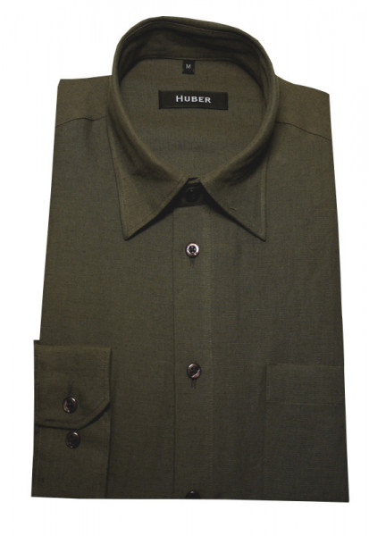 HUBER Leinen Hemd oliv grün HU-90057 Regular