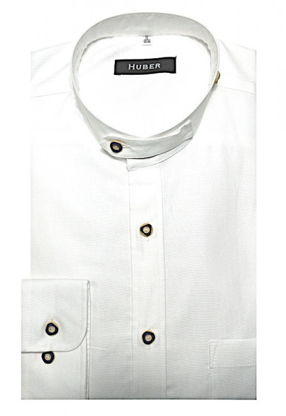 HUBER Trachtenhemd Stehkragen weiß Oxford Regular HU-0706 Made in EU
