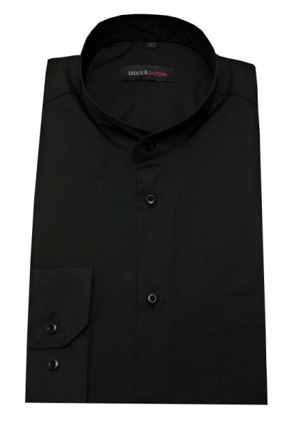 Stehkragen Hemd schwarz Stehbund von Black & Purple
