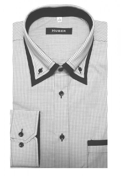 HUBER Hemd Button-down-Kragen weiss-schwarz kariert mit Kontrast HU-0078 Regular Fit