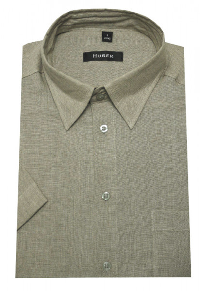 HUBER Leinen Kurzarm Hemd beige dunkel HU-0106 Regular