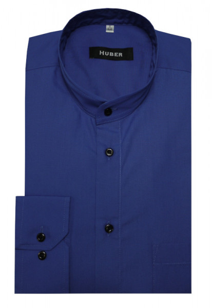 HUBER Stehkragen Hemd royalblau Regular Fit bügelleicht Label Black &amp; Purple HU-0660