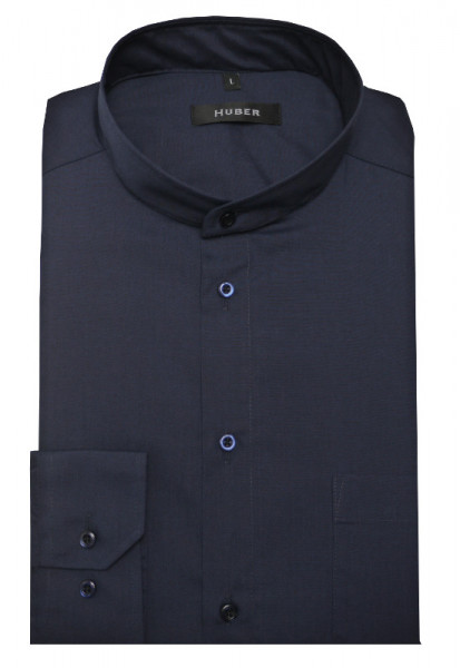 HUBER Stehkragen Hemd dunkelblau marine Regular Fit bügelleicht HU-9654